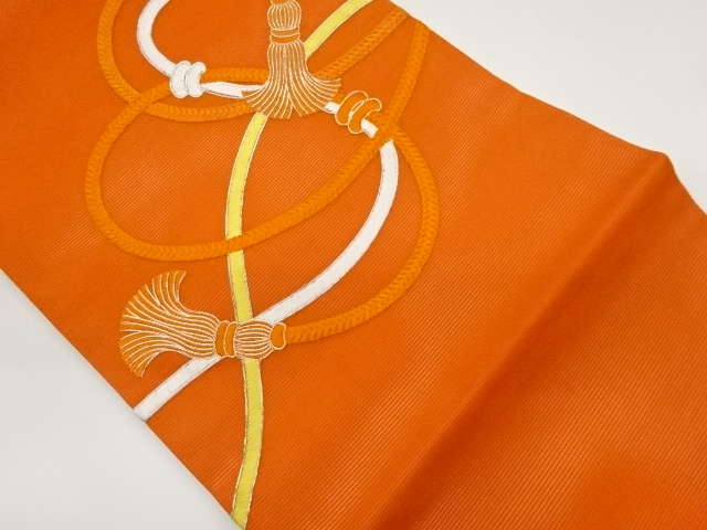 JAPANESE HIRAKI NAGOYA OBI FOR SUMMER / EMBROIDERY / KUMIHIMO CORD PATTERN